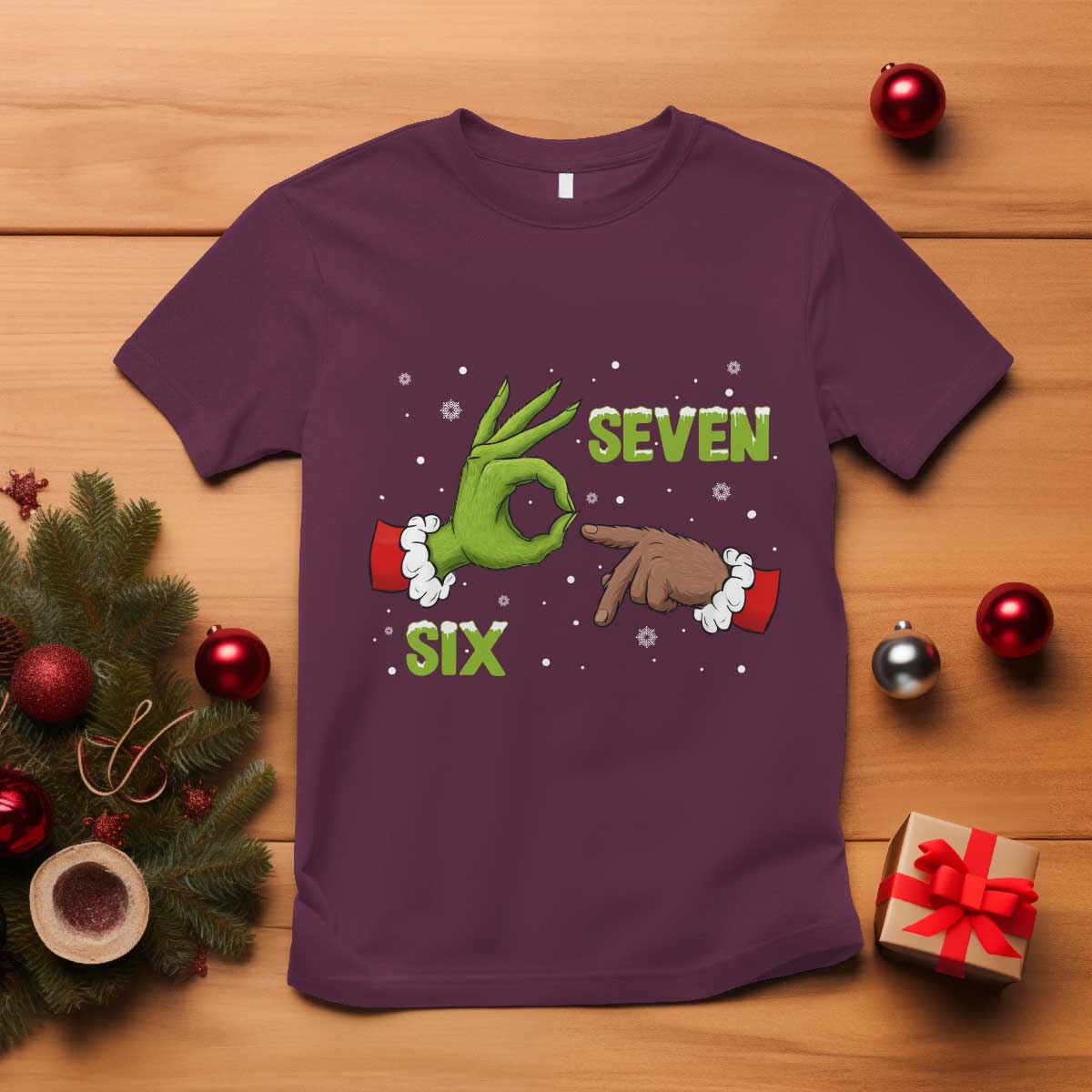 Funny Green And Bigfoot Six Seven Meme T Shirt Christmas Trend Gift TS12 Maroon Print Your Wear