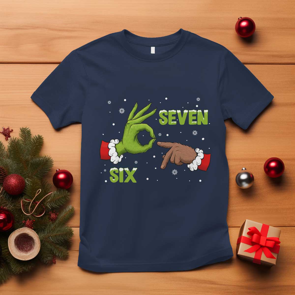 Funny Green And Bigfoot Six Seven Meme T Shirt Christmas Trend Gift TS12 Navy Print Your Wear
