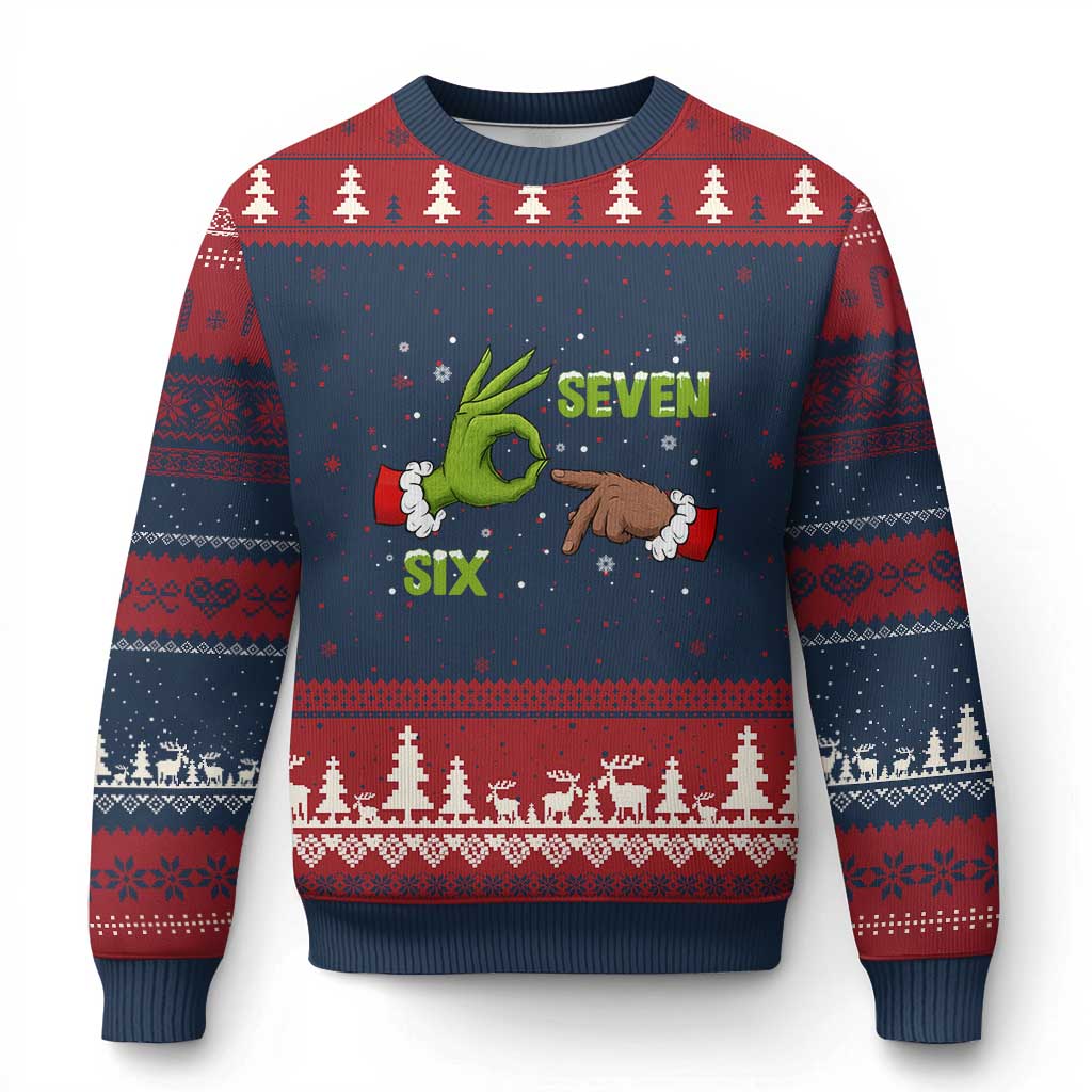 Funny Green And Bigfoot Six Seven Meme Ugly Christmas Sweater Xmas Trend Gift TS12 Navy Red Print Your Wear