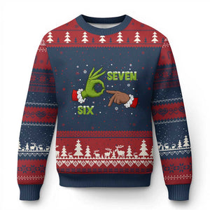 Funny Green And Bigfoot Six Seven Meme Ugly Christmas Sweater Xmas Trend Gift TS12 Navy Red Print Your Wear