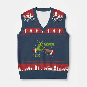 Funny Green And Bigfoot Six Seven Meme V-Neck Knit Sweater Vest Xmas Trend Gift TS12 Navy Red Print Your Wear
