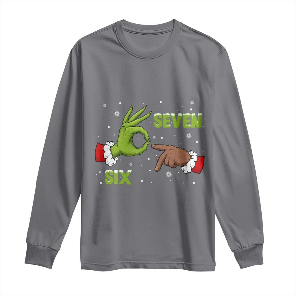 Funny Green And Bigfoot Six Seven Meme Long Sleeve Shirt Christmas Trend Gift TS12 Charcoal Print Your Wear