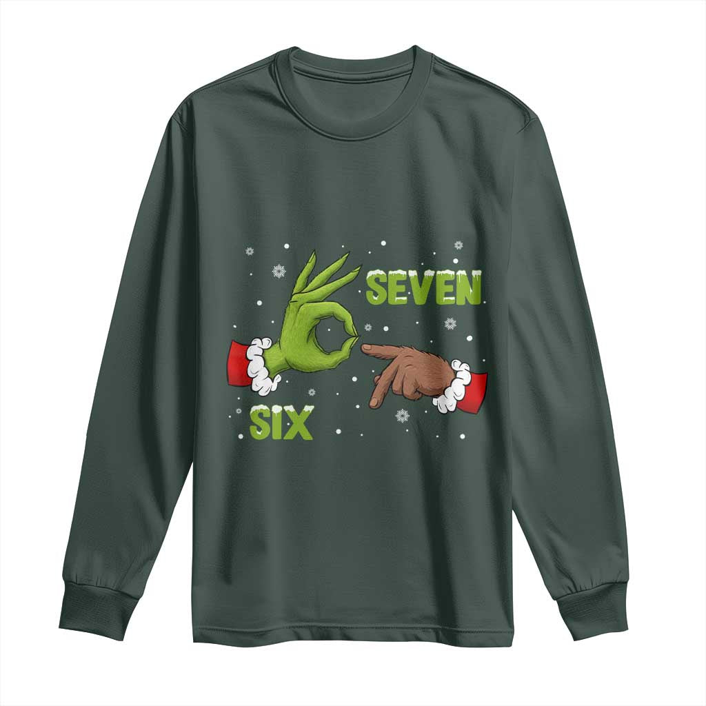 Funny Green And Bigfoot Six Seven Meme Long Sleeve Shirt Christmas Trend Gift TS12 Dark Forest Green Print Your Wear