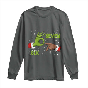 Funny Green And Bigfoot Six Seven Meme Long Sleeve Shirt Christmas Trend Gift TS12 Dark Heather Print Your Wear