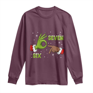 Funny Green And Bigfoot Six Seven Meme Long Sleeve Shirt Christmas Trend Gift TS12 Maroon Print Your Wear