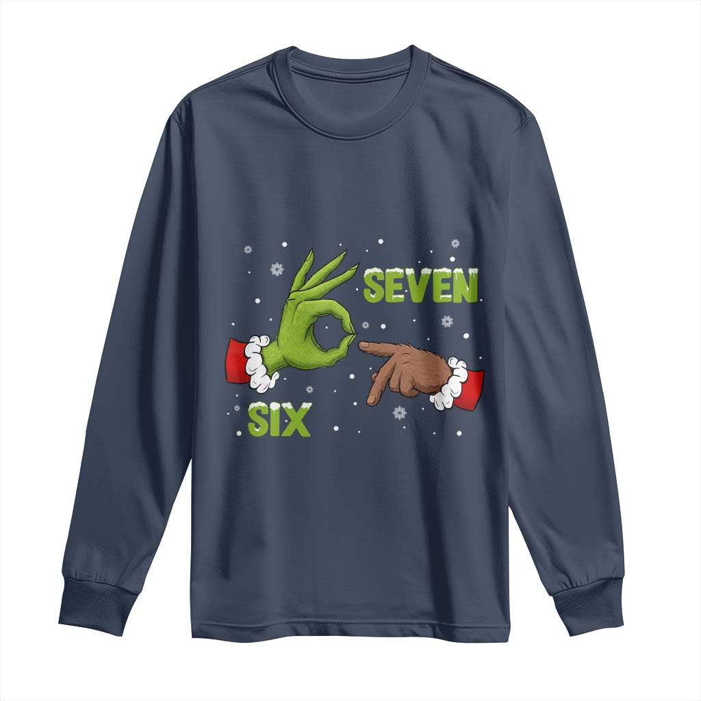 Funny Green And Bigfoot Six Seven Meme Long Sleeve Shirt Christmas Trend Gift TS12 Navy Print Your Wear