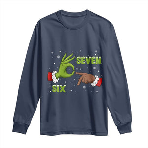 Funny Green And Bigfoot Six Seven Meme Long Sleeve Shirt Christmas Trend Gift TS12 Navy Print Your Wear