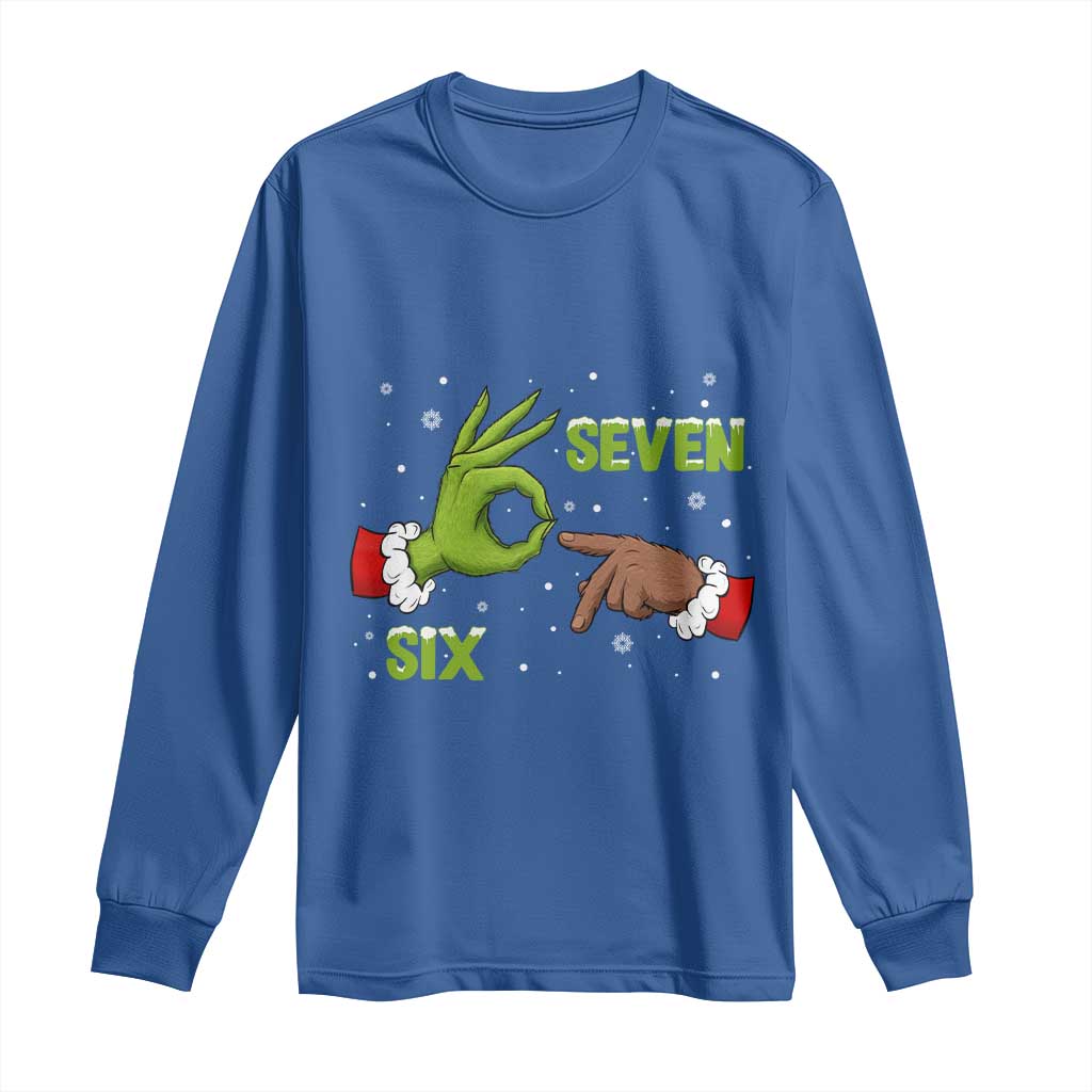 Funny Green And Bigfoot Six Seven Meme Long Sleeve Shirt Christmas Trend Gift TS12 Royal Blue Print Your Wear