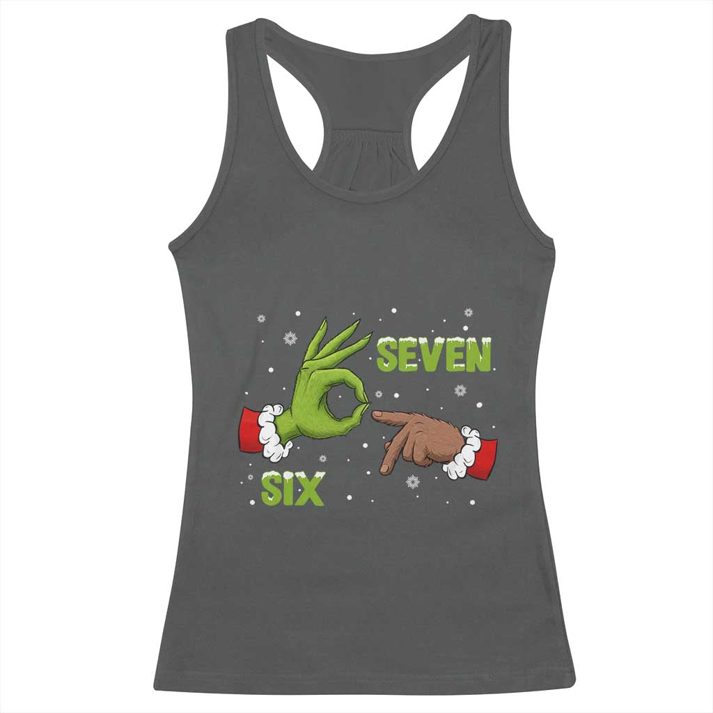 Funny Green And Bigfoot Six Seven Meme Racerback Tank Top Christmas Trend Gift TS12 Dark Heather Print Your Wear