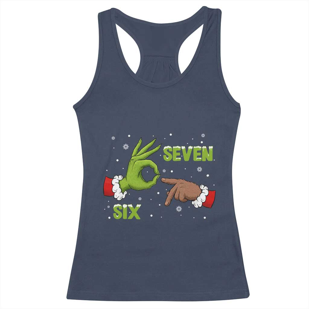 Funny Green And Bigfoot Six Seven Meme Racerback Tank Top Christmas Trend Gift TS12 Navy Print Your Wear