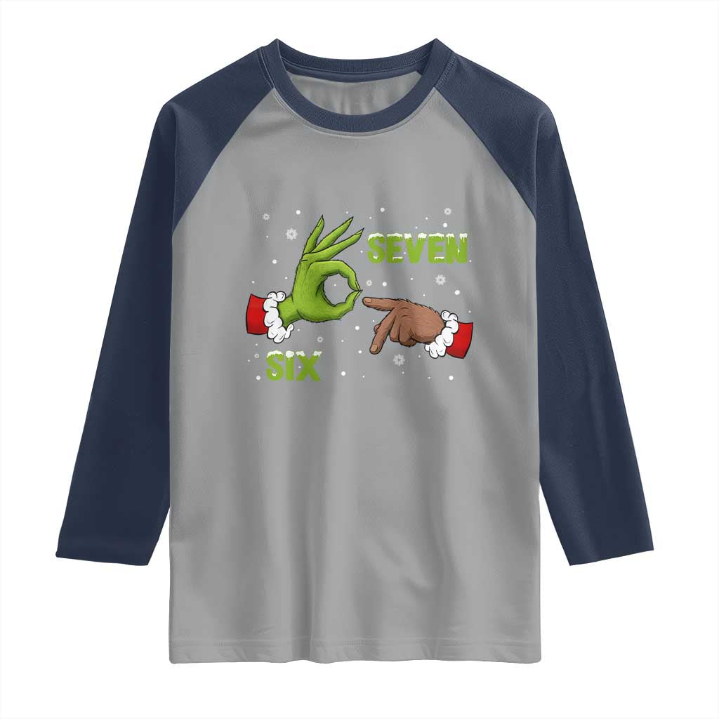 Funny Green And Bigfoot Six Seven Meme Raglan Shirt Christmas Trend Gift TS12 Sport Gray Navy Print Your Wear