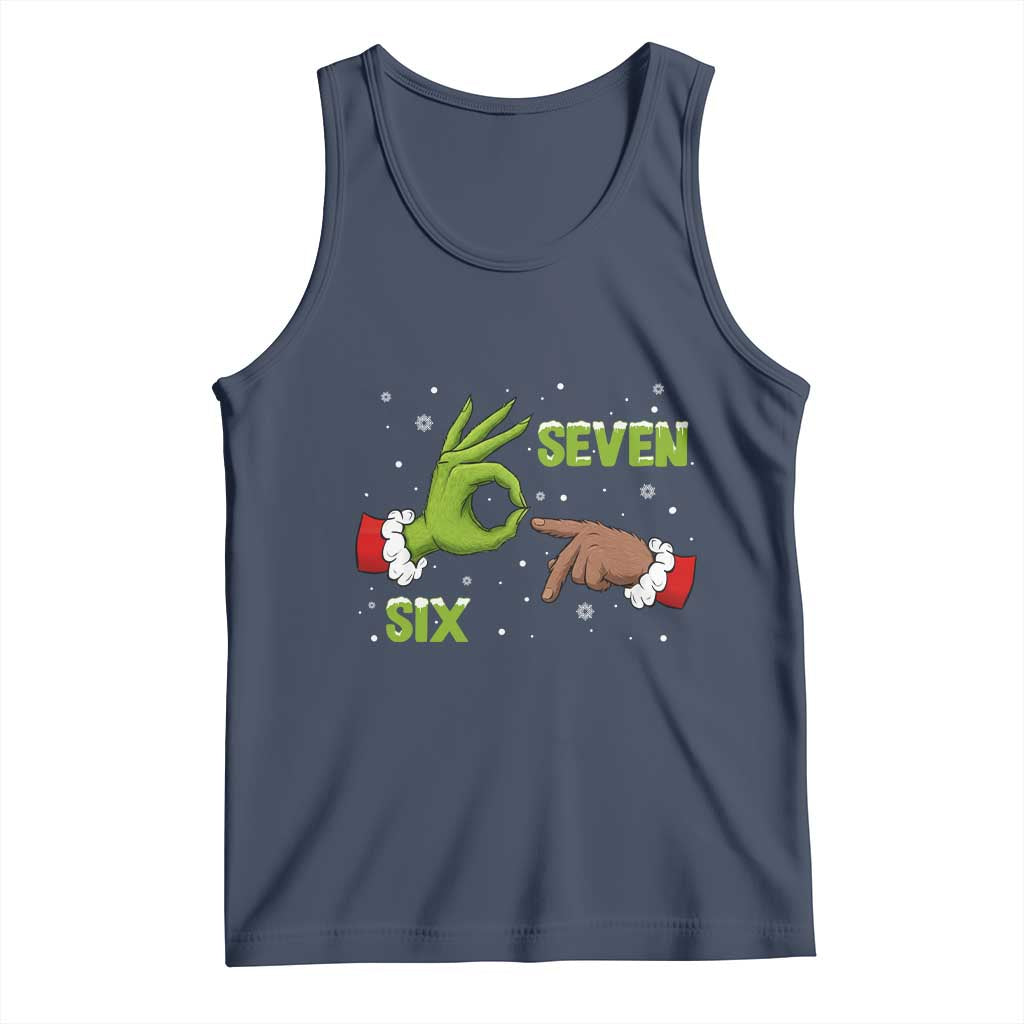 Funny Green And Bigfoot Six Seven Meme Tank Top Christmas Trend Gift TS12 Navy Print Your Wear