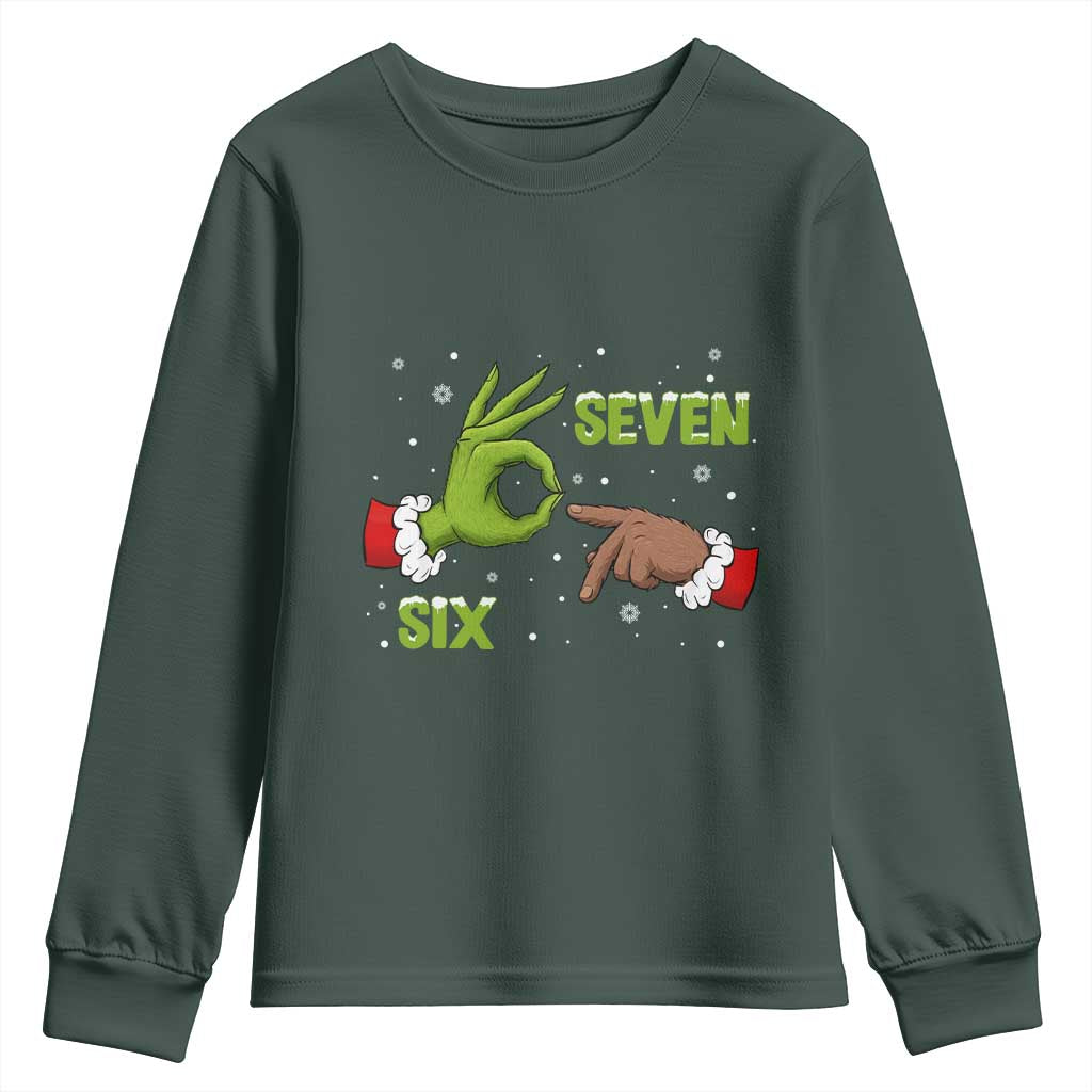 Funny Green And Bigfoot Six Seven Meme Youth Sweatshirt Christmas Trend Gift TS12 Dark Forest Green Print Your Wear