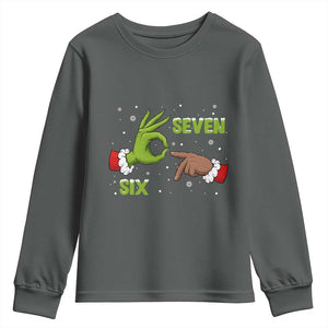 Funny Green And Bigfoot Six Seven Meme Youth Sweatshirt Christmas Trend Gift TS12 Dark Heather Print Your Wear
