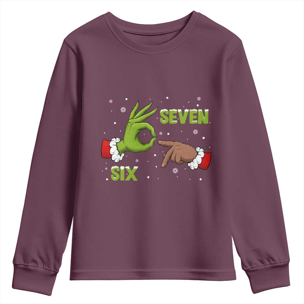 Funny Green And Bigfoot Six Seven Meme Youth Sweatshirt Christmas Trend Gift TS12 Maroon Print Your Wear