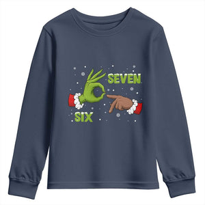 Funny Green And Bigfoot Six Seven Meme Youth Sweatshirt Christmas Trend Gift TS12 Navy Print Your Wear