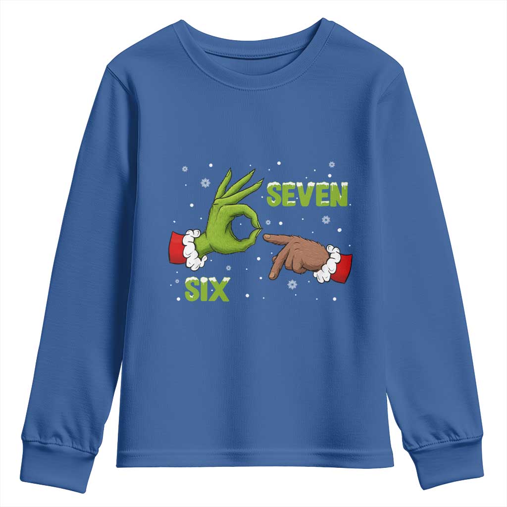 Funny Green And Bigfoot Six Seven Meme Youth Sweatshirt Christmas Trend Gift TS12 Royal Blue Print Your Wear