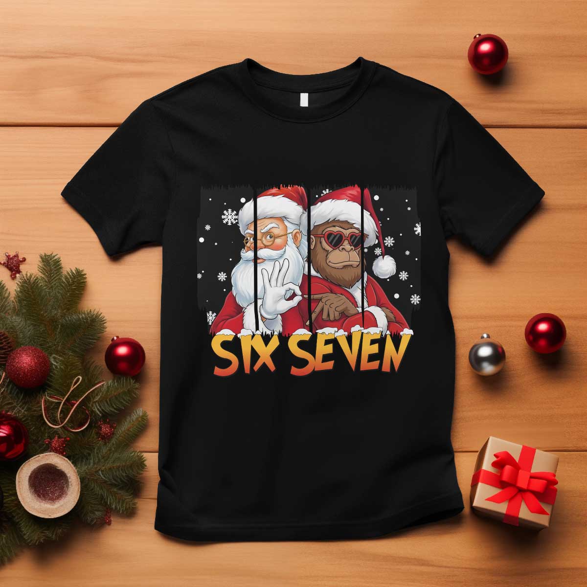 Six Seven Meme Santa Bigfoot T Shirt 67 Viral Gen Alpha Slang Christmas Gift TS12 Black Print Your Wear