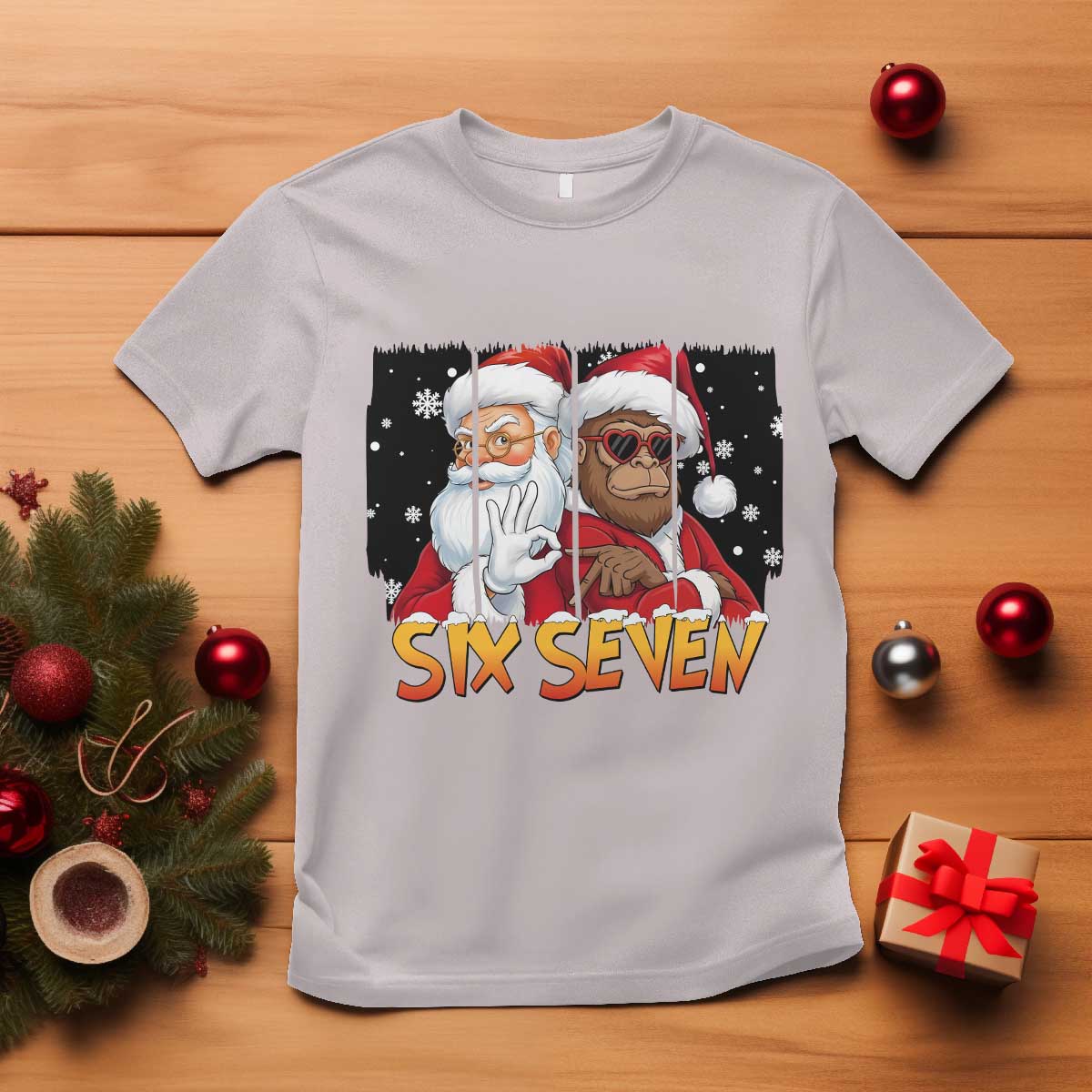 Six Seven Meme Santa Bigfoot T Shirt 67 Viral Gen Alpha Slang Christmas Gift TS12 Ice Gray Print Your Wear