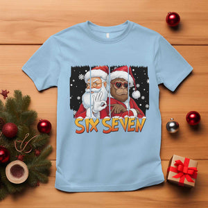 Six Seven Meme Santa Bigfoot T Shirt 67 Viral Gen Alpha Slang Christmas Gift TS12 Light Blue Print Your Wear