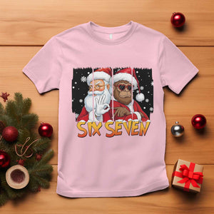 Six Seven Meme Santa Bigfoot T Shirt 67 Viral Gen Alpha Slang Christmas Gift TS12 Light Pink Print Your Wear