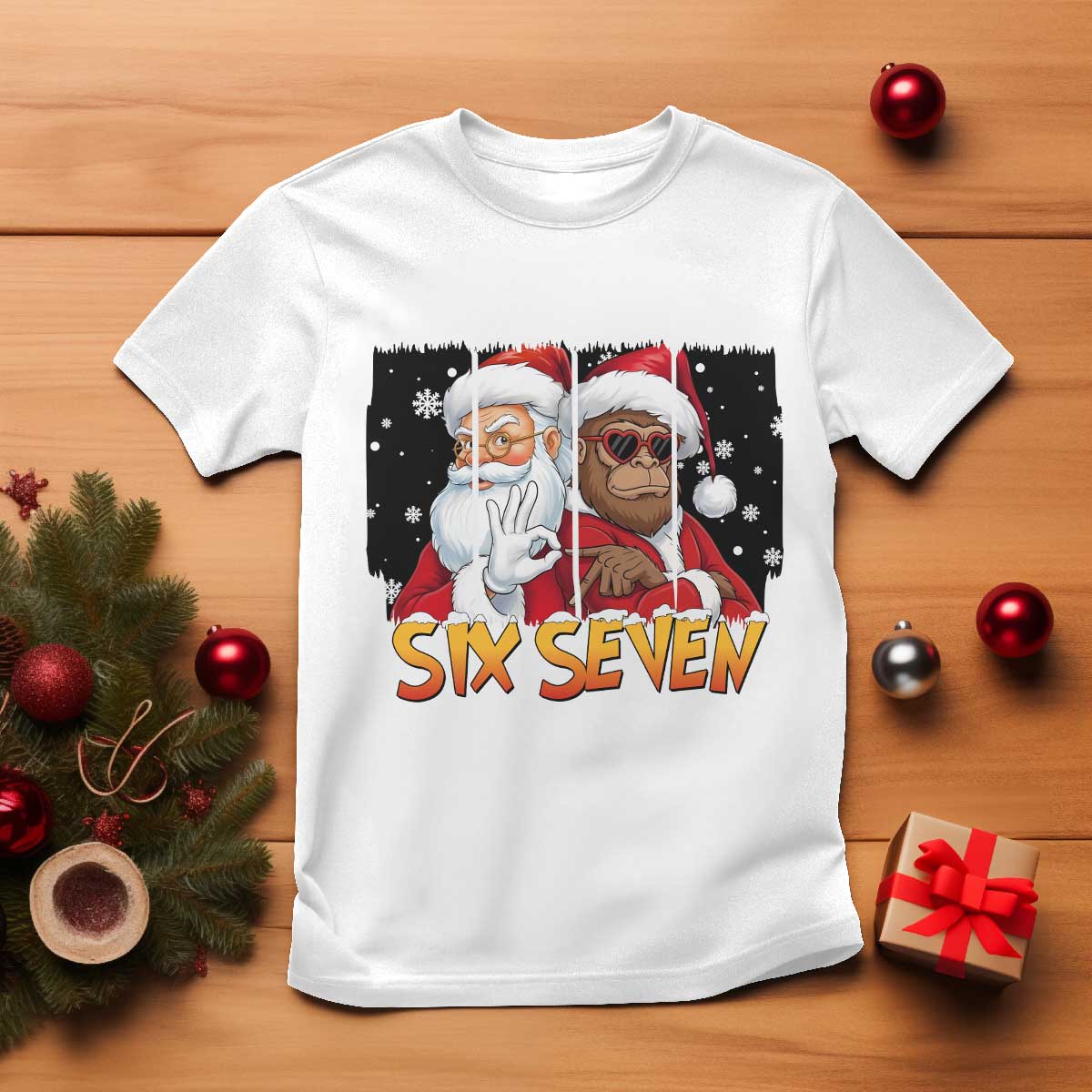 Six Seven Meme Santa Bigfoot T Shirt 67 Viral Gen Alpha Slang Christmas Gift TS12 White Print Your Wear