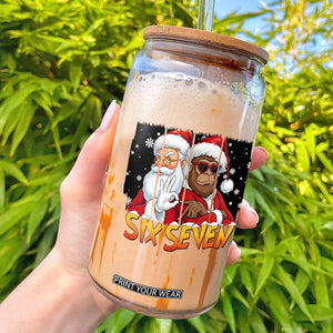 Six Seven Meme Santa Bigfoot Glass Can 67 Viral Gen Alpha Slang Christmas Gift TS12 White Print Your Wear