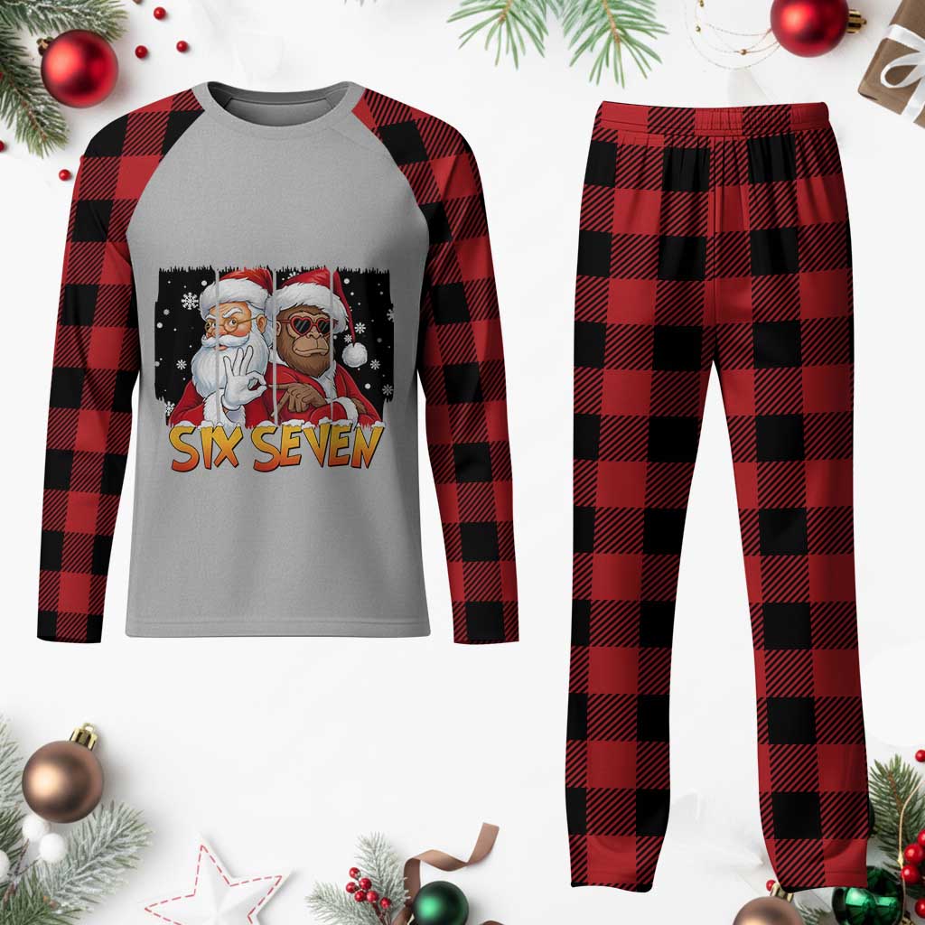 Six Seven Meme Santa Bigfoot Plaid Pajama Set 67 Viral Gen Alpha Slang Christmas Gift TS12 Buffalo Plaid Print Your Wear