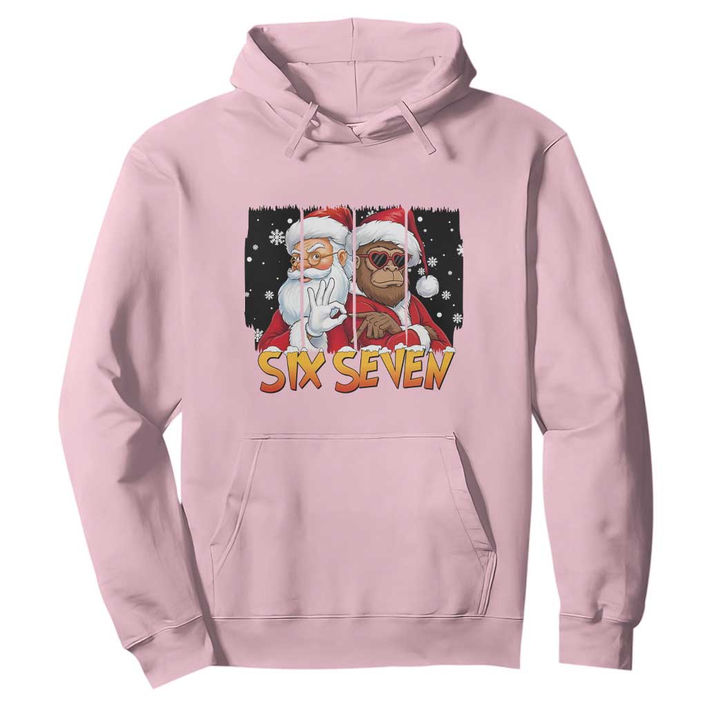 Six Seven Meme Santa Bigfoot Hoodie 67 Viral Gen Alpha Slang Christmas Gift TS12 Light Pink Print Your Wear