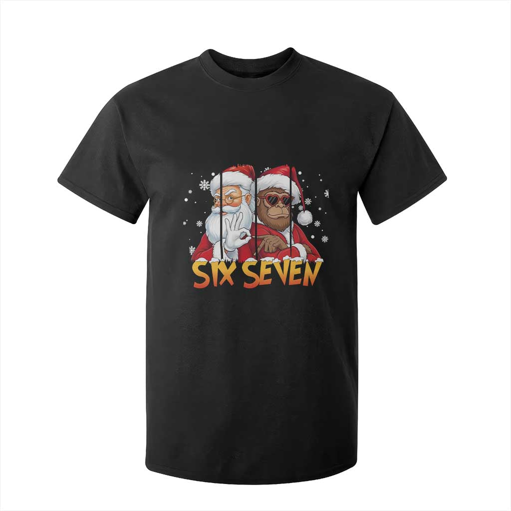 Six Seven Meme Santa Bigfoot T Shirt For Kid 67 Viral Gen Alpha Slang Christmas Gift TS12 Black Print Your Wear