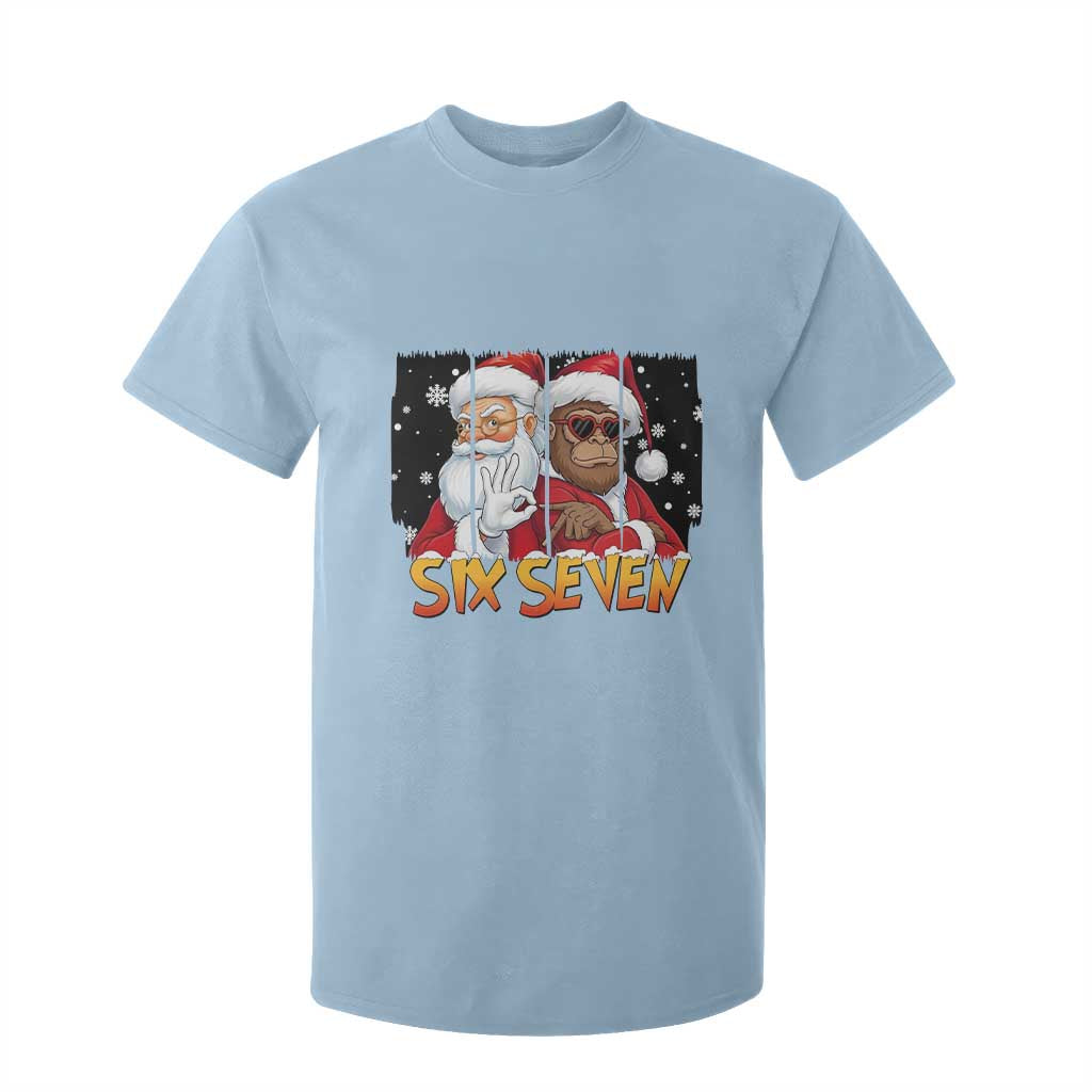 Six Seven Meme Santa Bigfoot T Shirt For Kid 67 Viral Gen Alpha Slang Christmas Gift TS12 Light Blue Print Your Wear