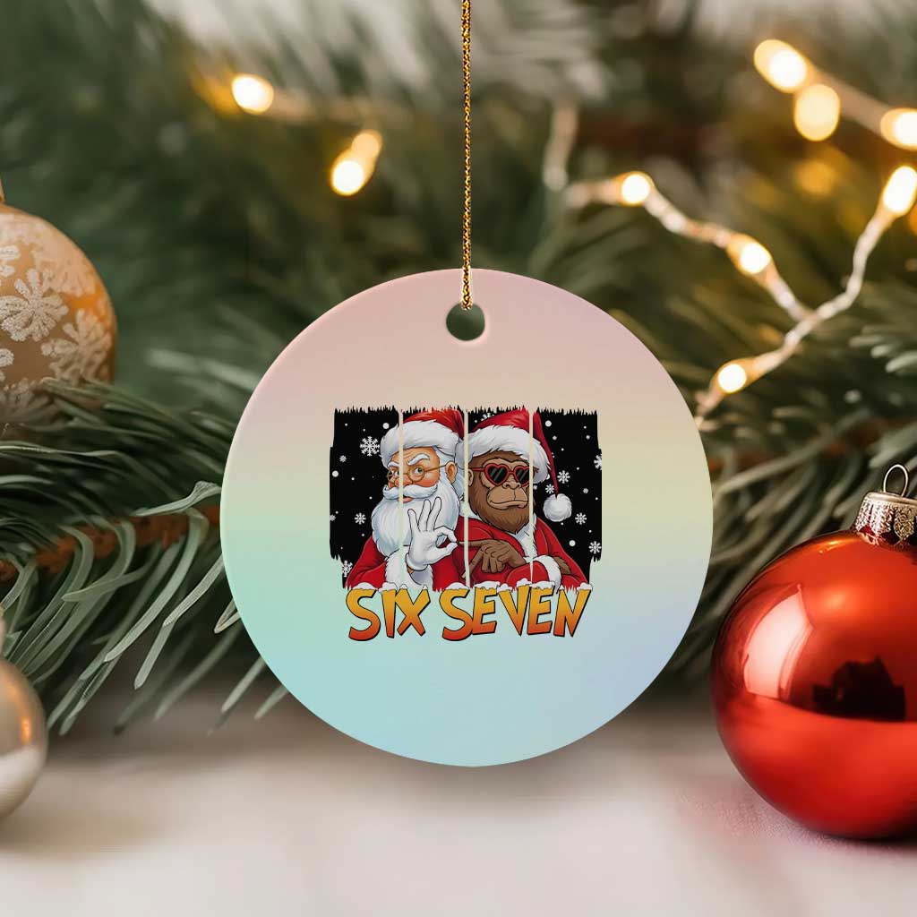 Six Seven Meme Santa Bigfoot Ceramic Ornament 67 Viral Gen Alpha Slang Christmas Gift TS12 1pc Pastel Print Your Wear