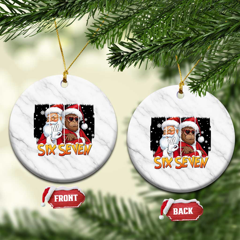 Six Seven Meme Santa Bigfoot Ceramic Ornament 67 Viral Gen Alpha Slang Christmas Gift TS12 1pc White Marble Print Your Wear