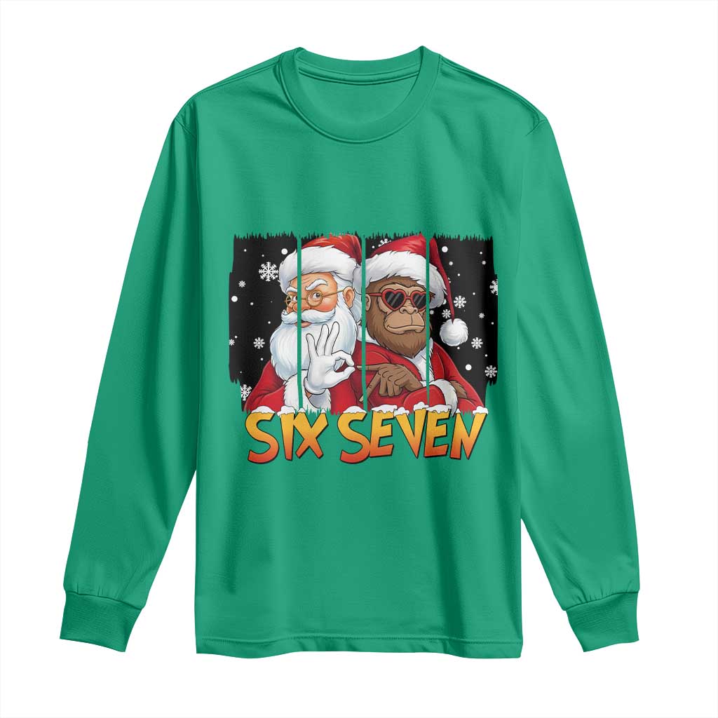 Six Seven Meme Santa Bigfoot Long Sleeve Shirt 67 Viral Gen Alpha Slang Christmas Gift TS12 Irish Green Print Your Wear