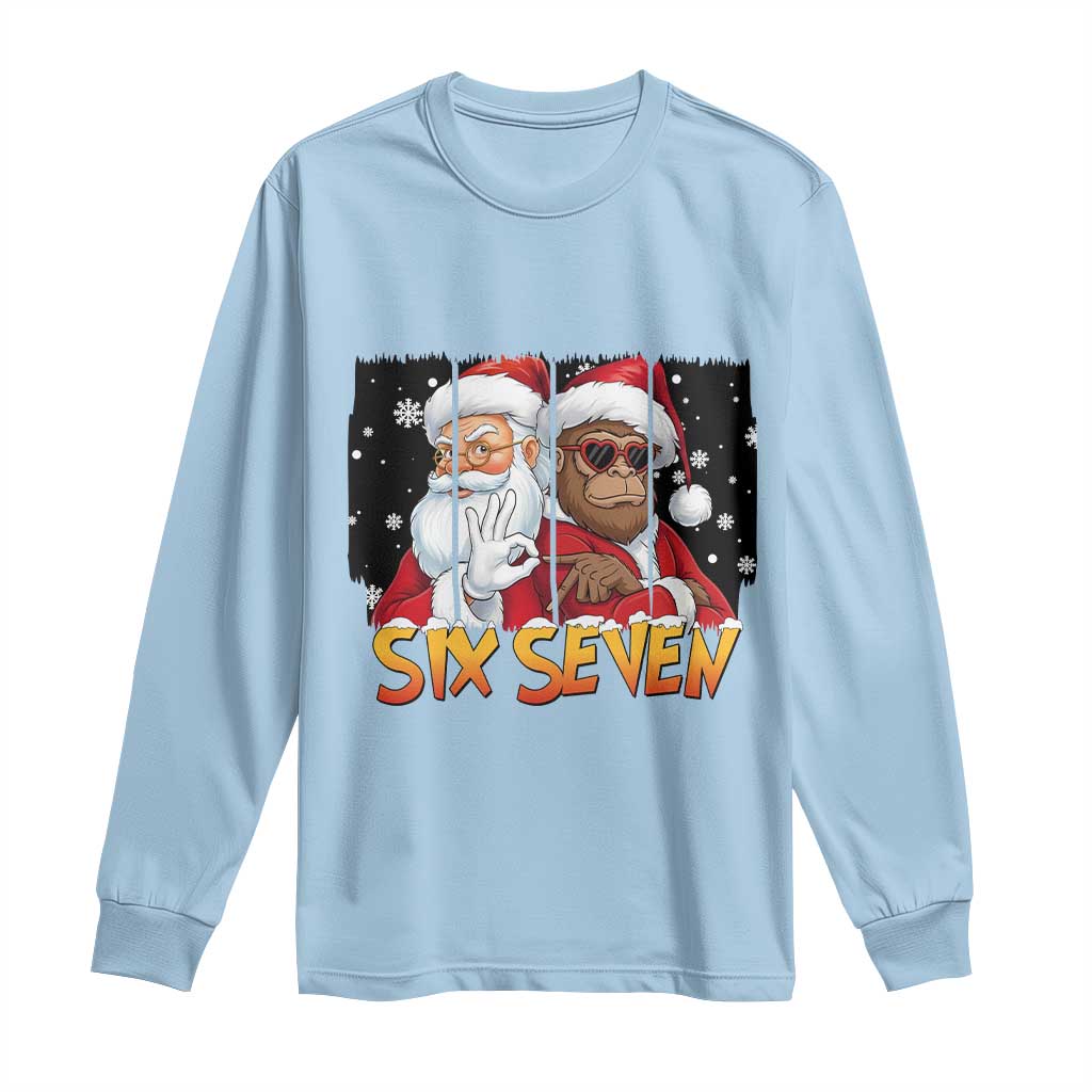 Six Seven Meme Santa Bigfoot Long Sleeve Shirt 67 Viral Gen Alpha Slang Christmas Gift TS12 Light Blue Print Your Wear