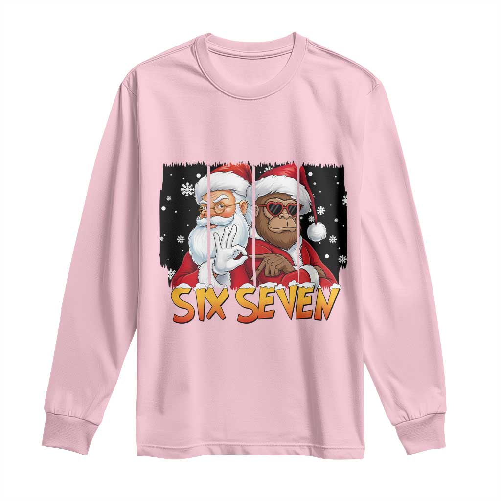 Six Seven Meme Santa Bigfoot Long Sleeve Shirt 67 Viral Gen Alpha Slang Christmas Gift TS12 Light Pink Print Your Wear