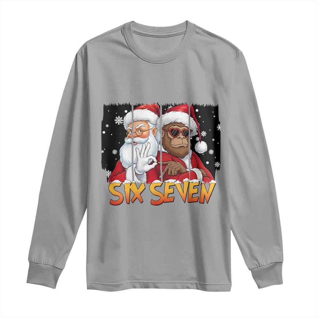 Six Seven Meme Santa Bigfoot Long Sleeve Shirt 67 Viral Gen Alpha Slang Christmas Gift TS12 Sport Gray Print Your Wear