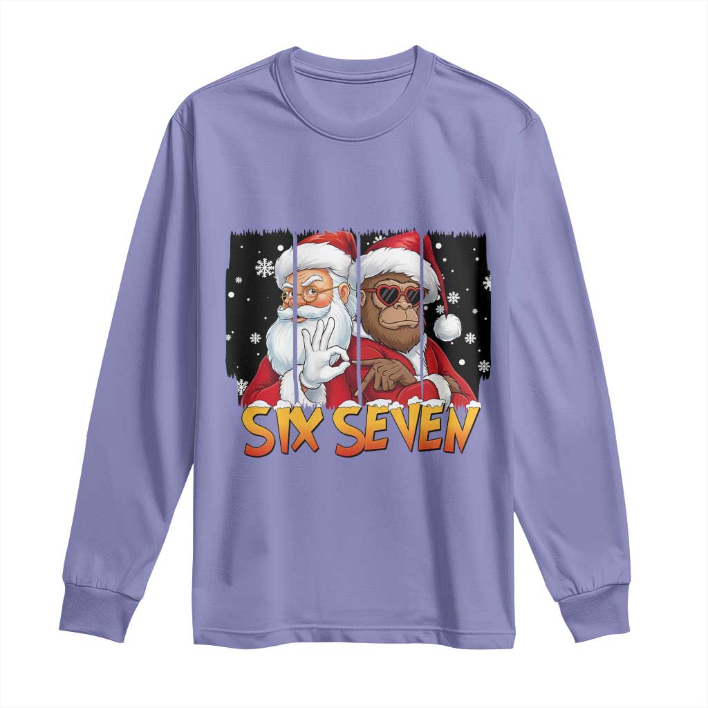 Six Seven Meme Santa Bigfoot Long Sleeve Shirt 67 Viral Gen Alpha Slang Christmas Gift TS12 Violet Print Your Wear