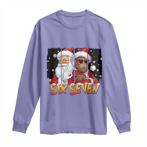 Six Seven Meme Santa Bigfoot Long Sleeve Shirt 67 Viral Gen Alpha Slang Christmas Gift TS12 Violet Print Your Wear