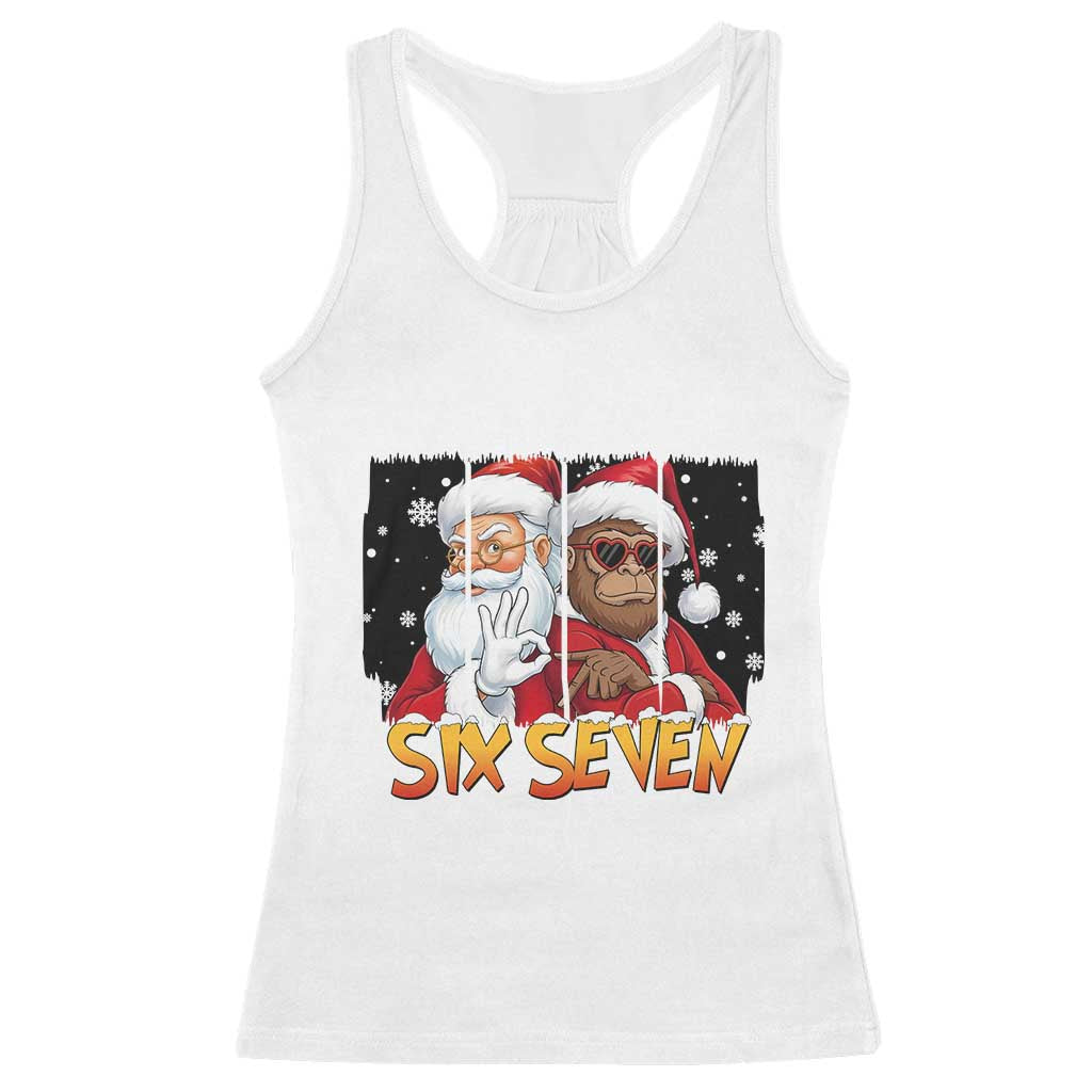 Six Seven Meme Santa Bigfoot Racerback Tank Top 67 Viral Gen Alpha Slang Christmas Gift TS12 White Print Your Wear