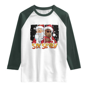 Six Seven Meme Santa Bigfoot Raglan Shirt 67 Viral Gen Alpha Slang Christmas Gift TS12 White Dark Forest Green Print Your Wear
