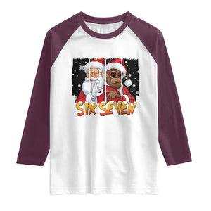 Six Seven Meme Santa Bigfoot Raglan Shirt 67 Viral Gen Alpha Slang Christmas Gift TS12 White Maroon Print Your Wear