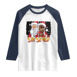 Six Seven Meme Santa Bigfoot Raglan Shirt 67 Viral Gen Alpha Slang Christmas Gift TS12 White Navy Print Your Wear