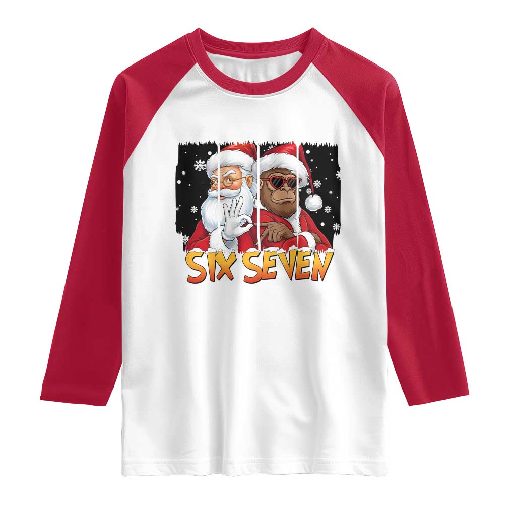 Six Seven Meme Santa Bigfoot Raglan Shirt 67 Viral Gen Alpha Slang Christmas Gift TS12 White Red Print Your Wear
