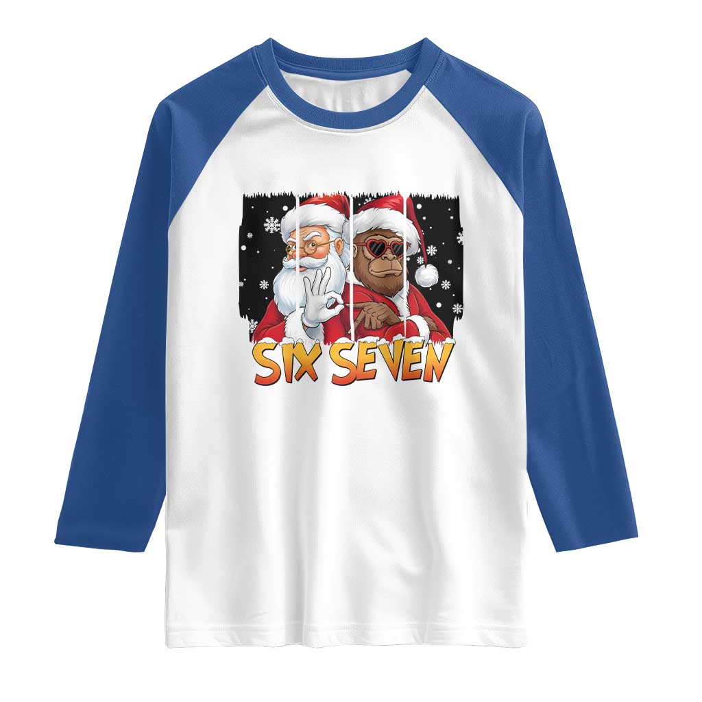 Six Seven Meme Santa Bigfoot Raglan Shirt 67 Viral Gen Alpha Slang Christmas Gift TS12 White Royal Print Your Wear