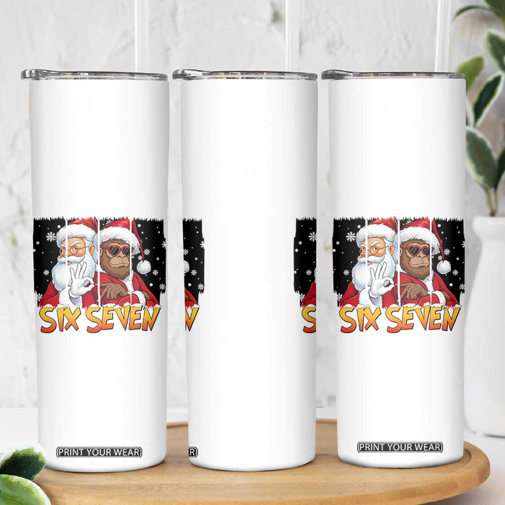 Six Seven Meme Santa Bigfoot Skinny Tumbler 67 Viral Gen Alpha Slang Christmas Gift TS12 Print Your Wear