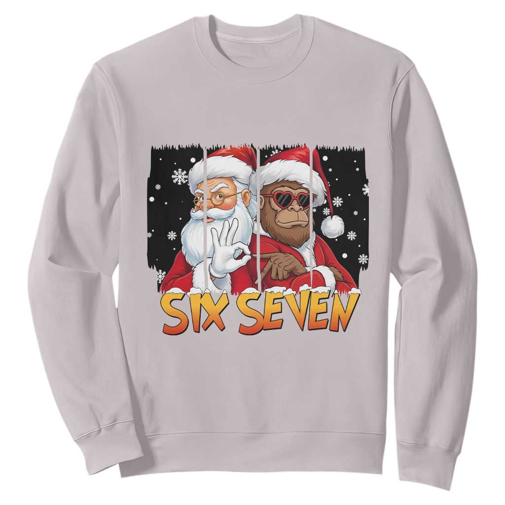 Six Seven Meme Santa Bigfoot Sweatshirt 67 Viral Gen Alpha Slang Christmas Gift TS12 Ice Gray Print Your Wear
