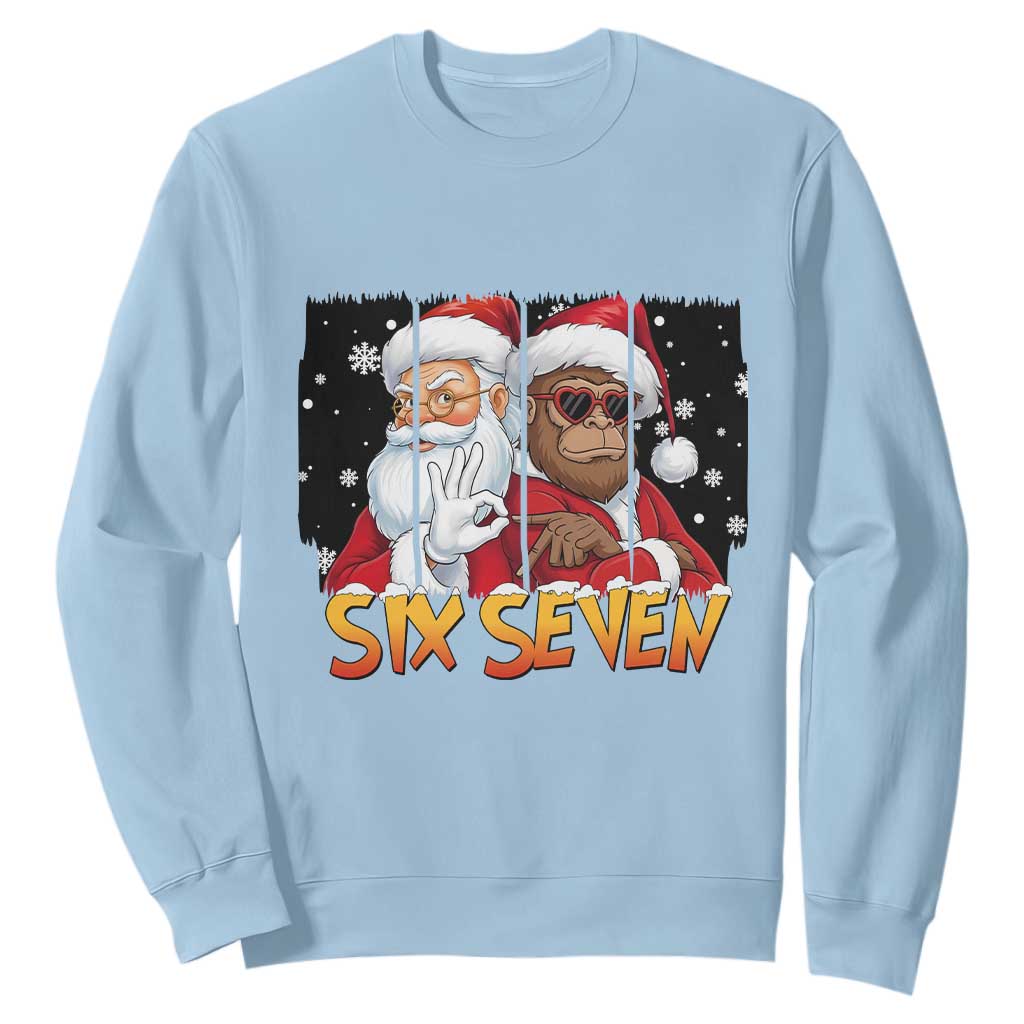 Six Seven Meme Santa Bigfoot Sweatshirt 67 Viral Gen Alpha Slang Christmas Gift TS12 Light Blue Print Your Wear