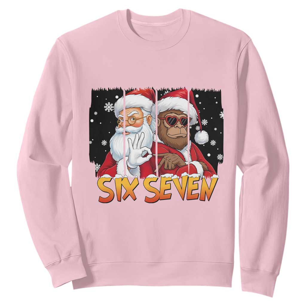 Six Seven Meme Santa Bigfoot Sweatshirt 67 Viral Gen Alpha Slang Christmas Gift TS12 Light Pink Print Your Wear
