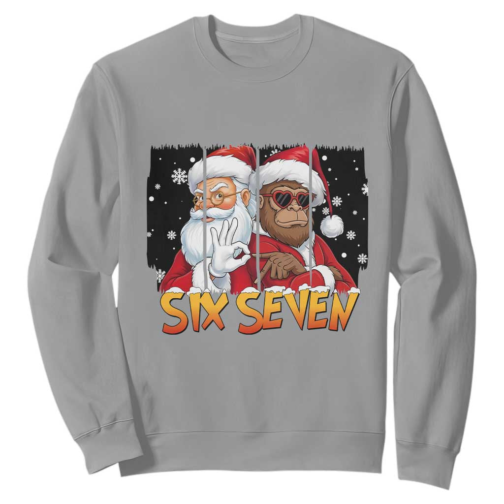 Six Seven Meme Santa Bigfoot Sweatshirt 67 Viral Gen Alpha Slang Christmas Gift TS12 Sport Gray Print Your Wear